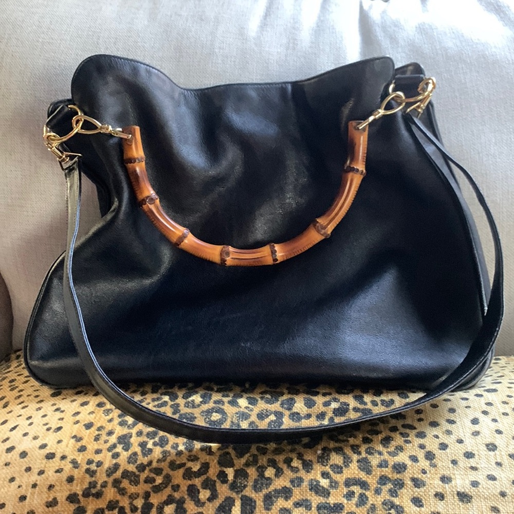 COPY - Gucci bamboo handle 2-way leather hobo handbag.